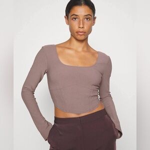 EUC Abercrombie & Fitch Taupe Long Sleeve Corset Top Small